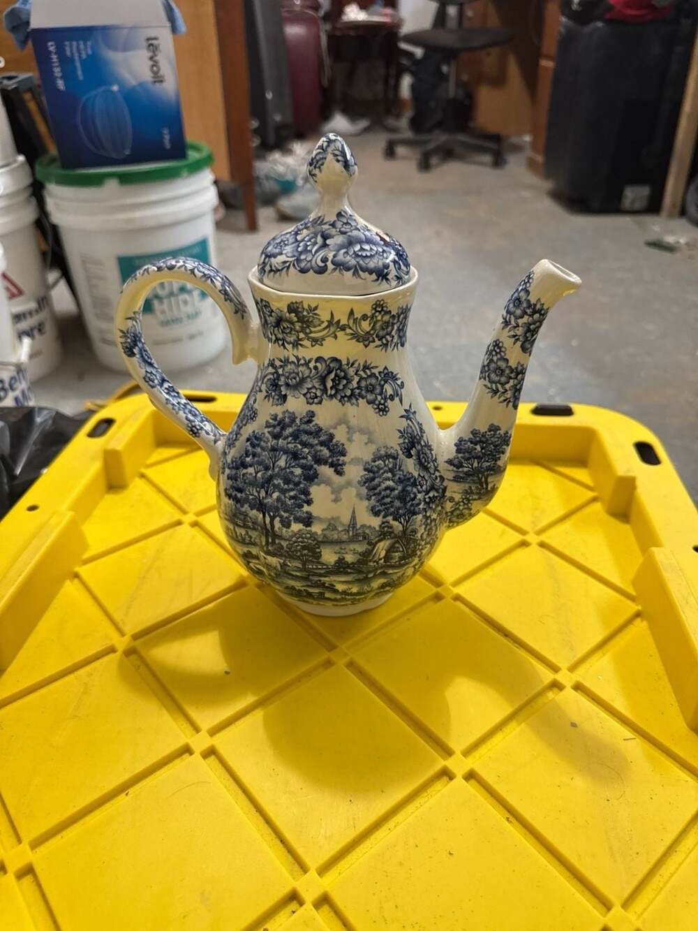Vintage Myott Staffordshire Tonquin Blue Transferware Coffee Pot with Lid